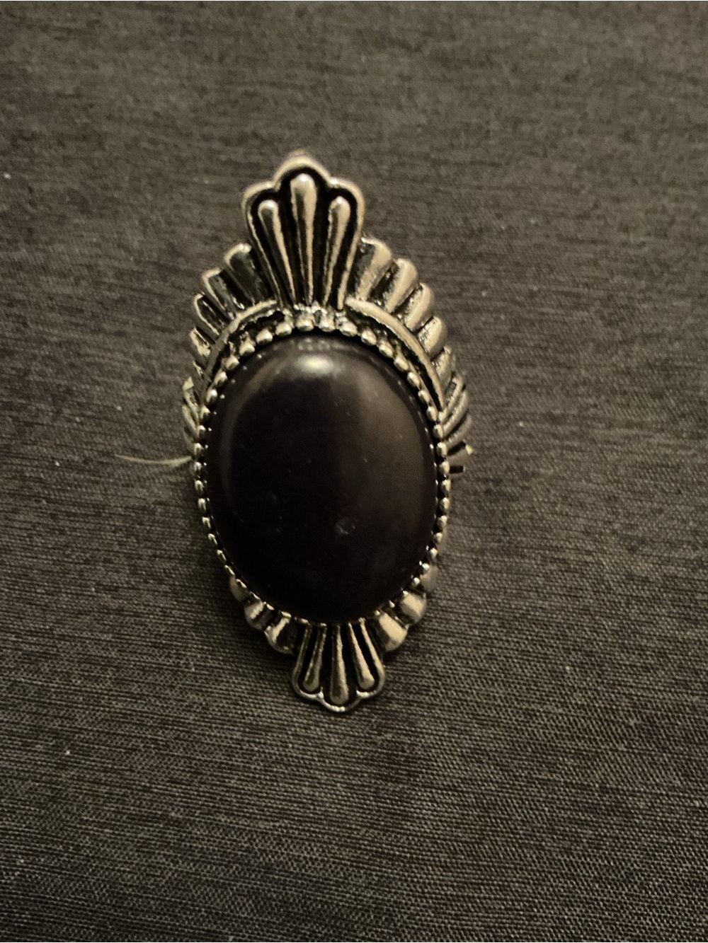 Black Stone Silver-Tone Statement Ring - Women Jewelry